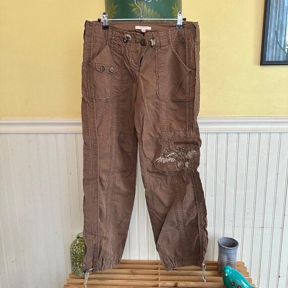 Romeo & Juliet 6 Couture Brown Cargo Pants With Embroidered Eagle Design - Picture 1 of 9